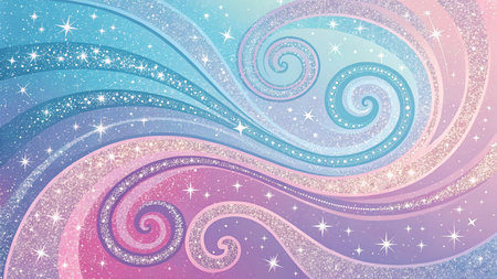 Illustration of a shiny background with stars and spirals in pastel colorsの素材