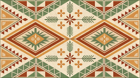 Tribal vector ornament. Seamless African pattern. Ethnic carpet with chevrons. Aztec style. Geometric mosaic on the tile, majolica. Ancient interior. Modern rug. Geo print on textile. Kente Cloth.の素材