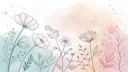 Hand drawn floral background with watercolor blots. Vector illustration.の素材