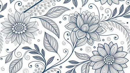 Seamless Floral Pattern. Hand Drawn Floral Texturerative Flowers, Coloring Bookの素材