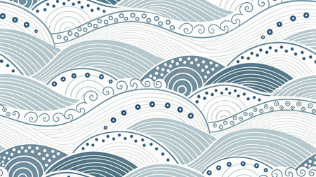 Seamless abstract hand-drawn waves pattern, waves background.の素材