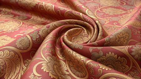 texture, background, pattern, red, silk fabric with a paisley pattern. based on traditional Asian elementsの素材
