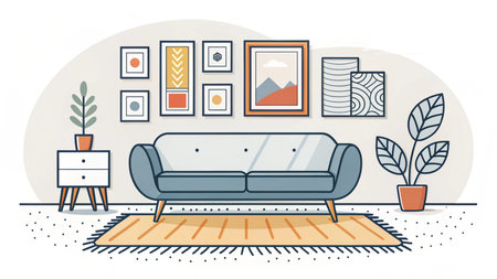 Living room interior with furniture. Vector illustration in flat design style.の素材