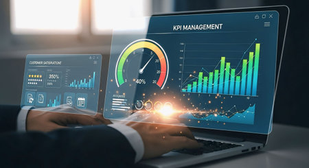 Businessman analyzing investment charts with laptop. Accounting and finance concept.の素材