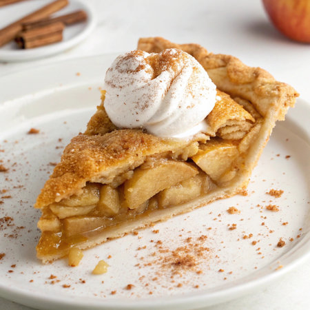 Apple Pie with Whipped Cream, square, close up, top viewの素材
