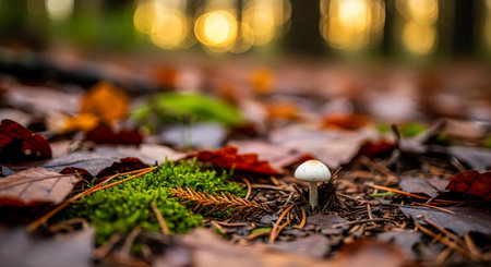 Fly agaric mushroom in autumn forest. Selective focus.の素材