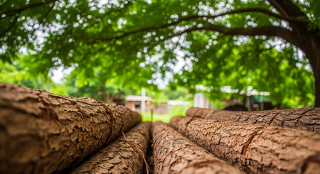 Close up of tree trunks in the forest with blurred background.の素材