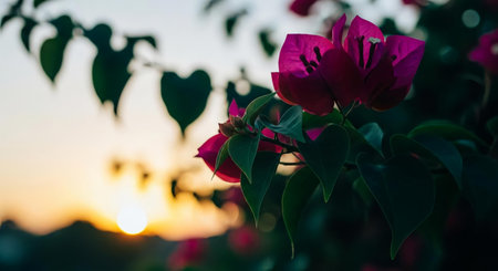 Bougainvillea flower in the garden at sunset time.の素材