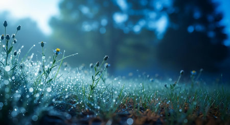 Morning dew on the grass in the forest. Nature background.の素材