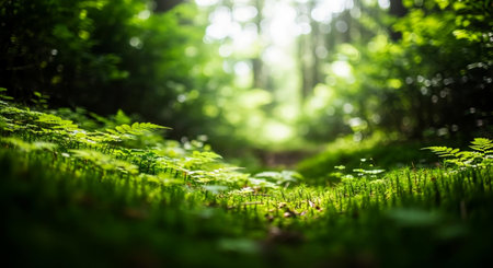 Green forest with sunlight in summer. Shallow depth of field.の素材