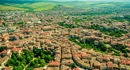 Aerial view of the city of Bologna, Italy.の素材