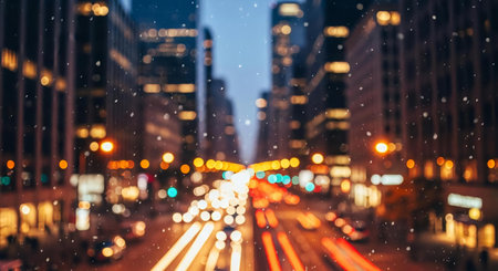 Blurred view of city at night, bokeh background.の素材