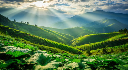 Tea plantation at Doi Angkhang mountain, Chiang Mai, Thailandの素材