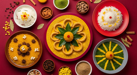Rangoli of Assorted Indian sweets/mithai in bowl for Diwali or any other festivals, selective focusの素材
