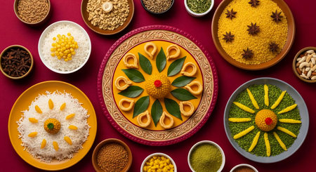 Rangoli of Assorted Indian sweets/mithai in bowl for Diwali or any other festivals, selective focusの素材