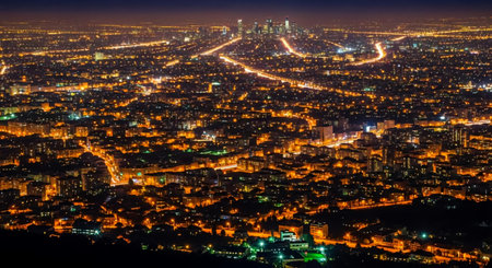 Aerial view of the city of Kiev at night, Ukraine.の素材
