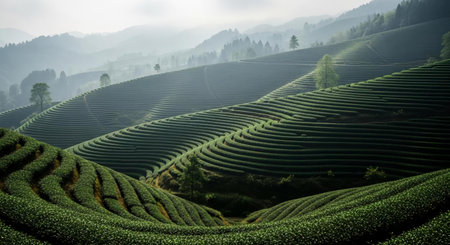 Tea Plantation at Doi Ang Khang, Chiang Rai, Thailandの素材