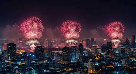 Colorful fireworks over the city at night, Bangkok, Thailand.の素材