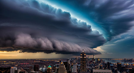 Dramatic stormy sky over Manhattan, New York City.の素材