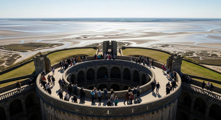Tourists visiting the top of St John's Church.の素材