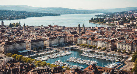 Panoramic view of Zurich, Switzerland. Zurich is the largest city in Switzerland.の素材