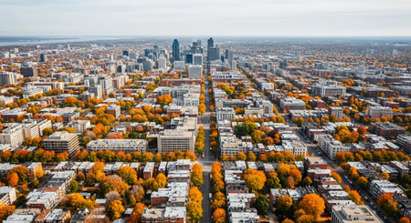 Aerial view of downtown Houston, Texas, USA during fall season.の素材