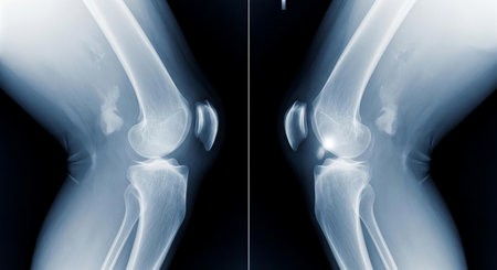 X-ray image of human knee, knee and hip joint.の素材
