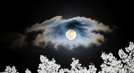 Full moon in the night sky with clouds 3D Rendering.の素材