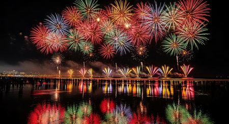 Colorful fireworks display for celebration happy new year and merry christmasの素材