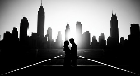 Couple in love kissing on the background of New York city.の素材