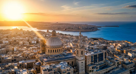 Panoramic view of Valletta, Malta at sunset.の素材