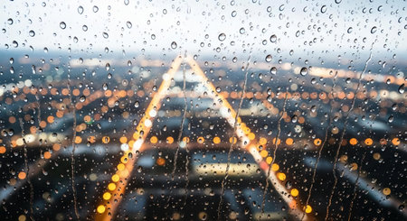 rain drops on the window with cityscape in the background, bokehの素材