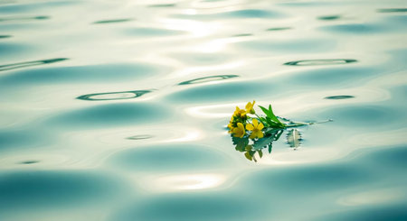 Yellow flower floating on the surface of the water. Natural background.の素材