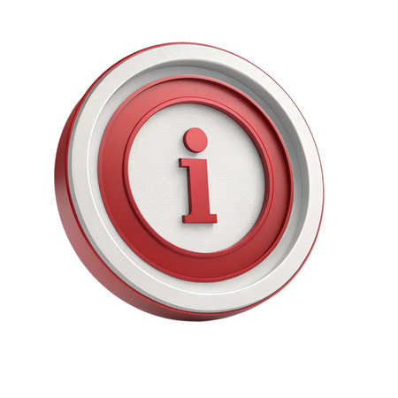3d rendering of a red info icon on a white background.の素材
