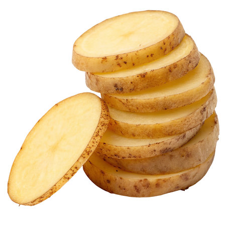 Sliced potato isolated on white background. With clipping path.の素材
