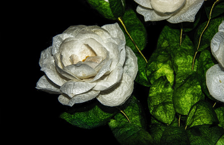 flowers made of silk worm cocoonsの写真素材