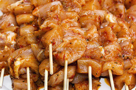 Raw Chicken skewersの写真素材