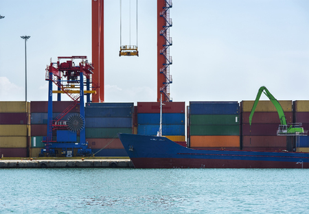 Import export and business logistic, By crane, Trade port, Shipping, cargo to harborの写真素材