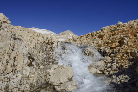 Snowy and cloudy mountain landscapes. Glacier mountain Aladaglar National Park Nigde, Turkey.の写真素材