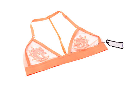 Fashion trendy lace lingerie. Different bra on white background. Colorful women's underwear.の写真素材