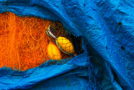 background of colorful fishing nets and floats