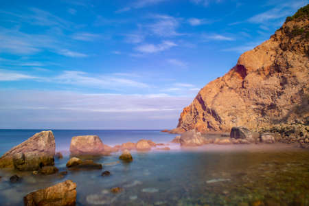 Sunset by the sea. long exposure. Galippoli, Canakkale Turkey. Fishermen's cove.の写真素材