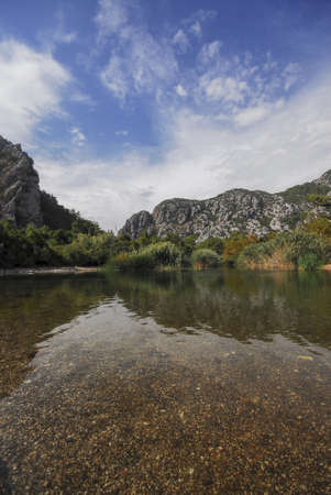 Canyon and river in the Adriatic Sea, Montenegroの写真素材