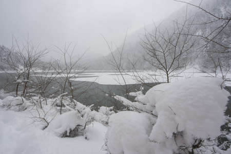 Suluklu Lake is in the district of Bolu in Turkey. ( Winter lake landscape ) Camping area available.の写真素材
