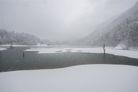 Suluklu Lake is in the district of Bolu in Turkey. ( Winter lake landscape ) Camping area available.の写真素材