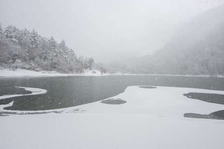 Suluklu Lake is in the district of Bolu in Turkey. ( Winter lake landscape ) Camping area available.の写真素材