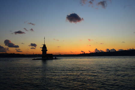 Istanbul Maiden Tower. Sunset at Maiden's Tower.Istanbul, Turkeyの写真素材