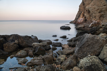 Sunset by the sea. long exposure. Galippoli, Canakkale Turkey.の写真素材