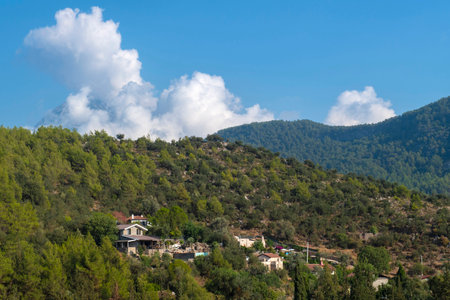 Fethiye forests .Fethiye is the most beautiful holiday region of Turkey. Fethiye bays. Boats moored in the bays.の写真素材
