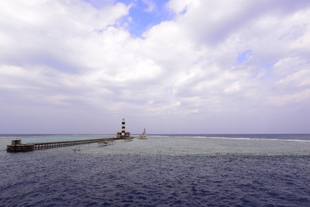 Daedalus Island Lighthouse and Jetty. Red Sea, Egyptの写真素材
